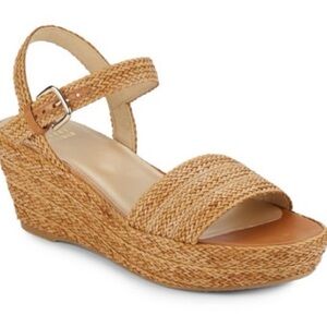 Stuart Weitzman Barbados Tan Woven Wicker Chunky Wedge Sandals